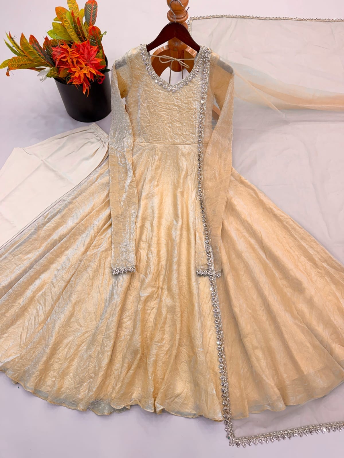 Doremon Crush Gown with Real Mirror Work Lace Border